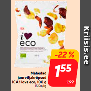 Allahindlus - Mahedad juurviljakrõpsud ICA i love eco, 100 g