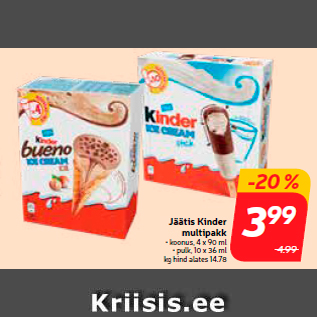 Allahindlus - Jäätis Kinder multipakk