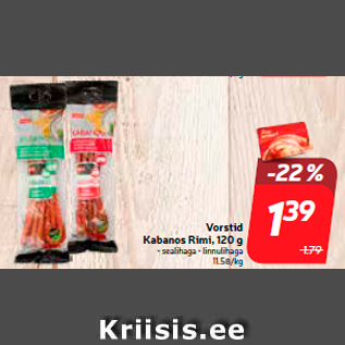 Allahindlus - Vorstid Kabanos Rimi, 120 g