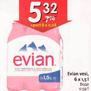 Allahindlus - Evian vesi,6 x 1,5l