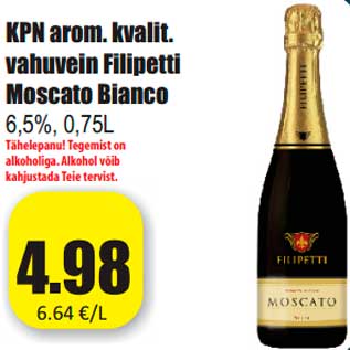 Allahindlus - KPN arom. kvalit. vahuvein Filipetti Moscato Bianco