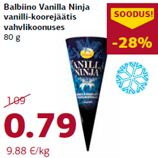 Allahindlus - Balbiino Vanilla Ninja vanilli-koorejäätis vahvlikoonuses 80 g