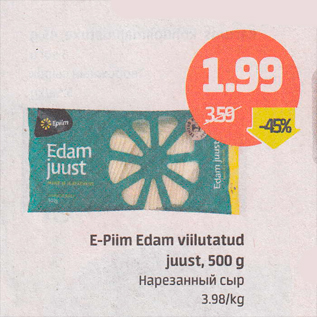 Allahindlus - E-Piim Edam viilutatud juust, 500 g