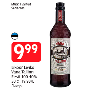 Allahindlus - Liköör Liviko Vana Tallinn Eesti 100 40% 50 cl, 19,98/L