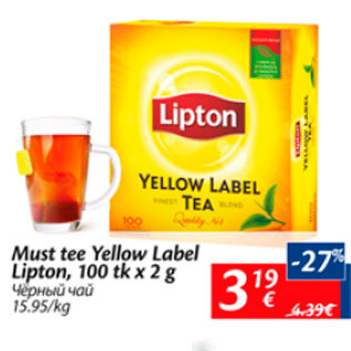 Allahindlus - Must tee Yellow Label Lipton, 100 tk x 2 g