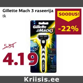 Allahindlus - Gillette Mach 3 raseerija