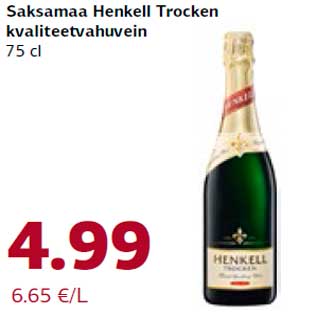 Allahindlus - Saksamaa Henkell Trocken kvaliteetvahuvein 75 cl