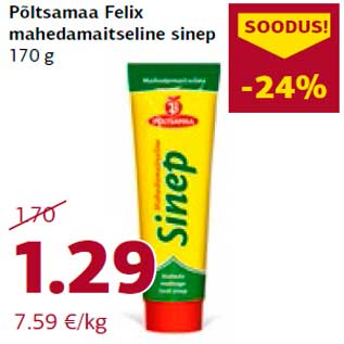 Allahindlus - Põltsamaa Felix mahedamaitseline sinep 170 g