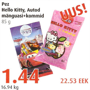 Allahindlus - Pez Hello Kitty, Autod mänguasi+kommid