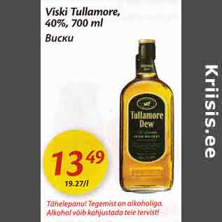 Allahindlus - Viski Tullamore, 40%, 700 ml