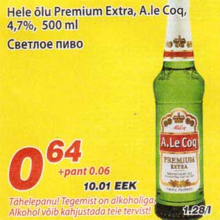 Allahindlus - Hele õlu Premium Extra, A.le Coq