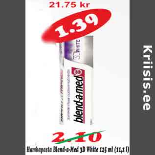 Allahindlus - Hambapasta Blend-a-Med 3D White 125 ml