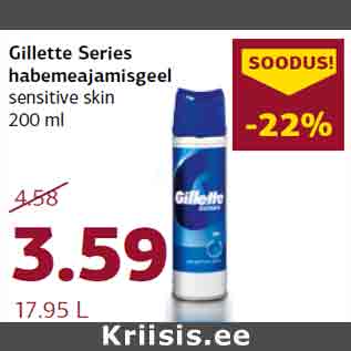 Allahindlus - Gillette Series habemeajamisgeel sensitive skin 200 ml