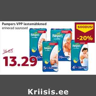 Allahindlus - Pampers VPP lastemähkmed erinevad suurused