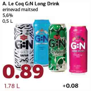 Allahindlus - A. Le Coq G:N Long Drink erinevad maitsed 5,6% 0,5 L