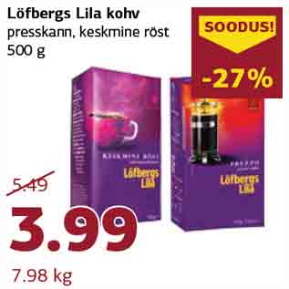 Allahindlus - Löfbergs Lila kohv presskann, keskmine röst 500 g