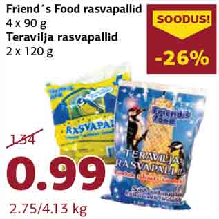 Allahindlus - Friend´s Food rasvapallid,4 x 90 g Teravilja rasvapallid, 2 x 120 g