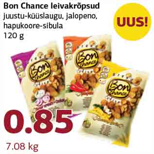 Allahindlus - Bon Chance leivakrõpsud juustu-küüslaugu, jalopeno,hapukoore-sibula 120 g