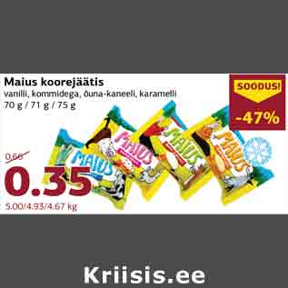 Allahindlus - Maius koorejäätis vanilli, kommidega, õuna-kaneeli, karamelli 70 g / 71 g / 75 g