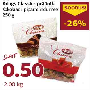 Allahindlus - Adugs Classics präänik šokolaadi, piparmündi, mee 250 g