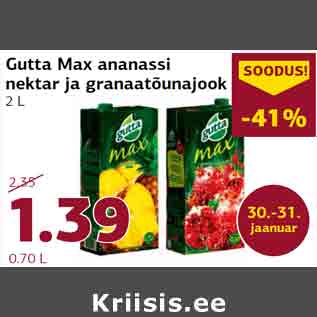 Allahindlus - Gutta Max ananassi nektar ja granaatõunajook 2 L