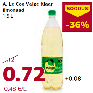 Allahindlus - A. Le Coq Valge Klaar limonaad 1,5 L