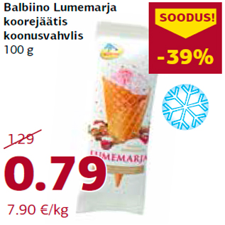 Allahindlus - Balbiino Lumemarja koorejäätis koonusvahvlis 100 g