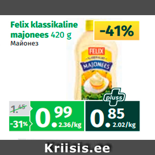 Allahindlus - Felix klassikaline majonees 420 g