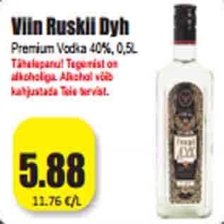 Allahindlus - Viin Ruskii Dyh Premium Vodka 40%, 0,5L