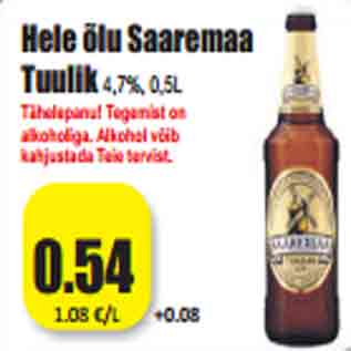 Allahindlus - Hele õlu Saaremaa Tuulik4,7%, 0,5L