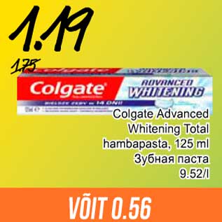 Allahindlus - Colgate Advanced Whitening Total hambapasta, 125 ml