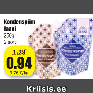 Allahindlus - Kondenspiim Jaani 250 g, 2 sorti