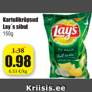 Allahindlus - Kartulikrõpsud Lay´s sibul 150 g