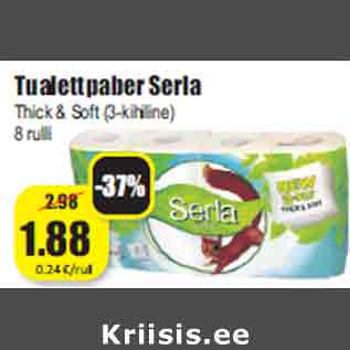 Allahindlus - Tualettpaber Serla Thick & Soft (3-kihiline) 8 rulli