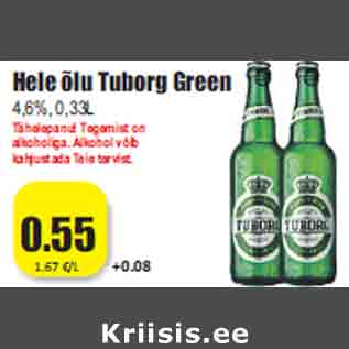 Allahindlus - Hele õlu Tuborg Green 4,6%, 0,33L