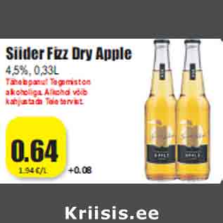 Allahindlus - Siider Fizz Dry Apple 4,5%, 0,33L