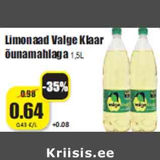 Allahindlus - Limonaad Valge Klaar õunamahlaga 1,5L