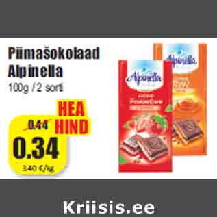 Allahindlus - Piimašokolaad Alpinella 100g / 2 sorti