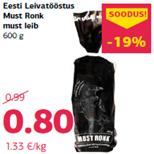 Allahindlus - Eesti Leivatööstus Must Ronk must leib 600 g