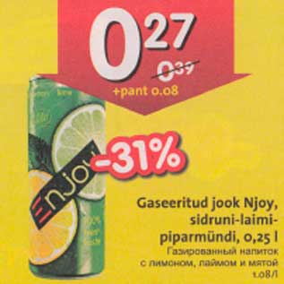 Allahindlus - Gaseeritud jook Njoy, sidruni-laimi-piparmündi, 0,25 l