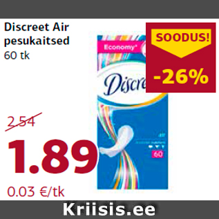 Allahindlus - Discreet Air pesukaitsed 60 tk