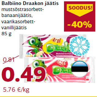 Allahindlus - Balbiino Draakon jäätis