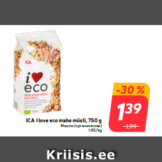 Allahindlus - ICA i love eco mahe müsli, 750 g