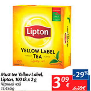 Allahindlus - Must tee Yellow Label, Lipton, 100 tk x 2 g