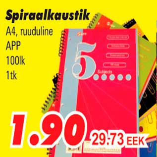 Allahindlus - Spiraalkaustik A4, ruuduline