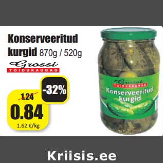 Allahindlus - Konserveeritud kurgid 870g / 520g