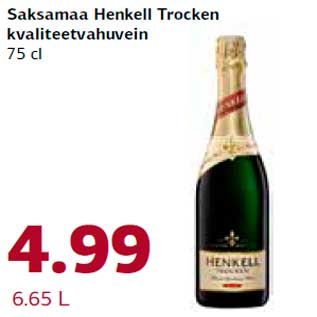 Allahindlus - Saksamaa Henkell Trocken kvaliteetvahuvein 75 cl