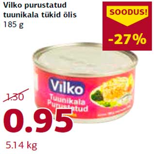 Allahindlus - Vilko purustatud tuunikala tükid õlis 185 g