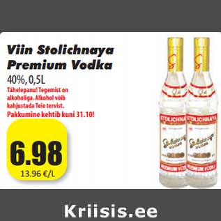 Allahindlus - Viin Stolichnaya Premium Vodka 40%, 0,5L