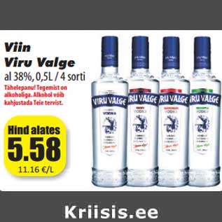 Allahindlus - Viin Viru Valge al 38%, 0,5L / 4 sorti